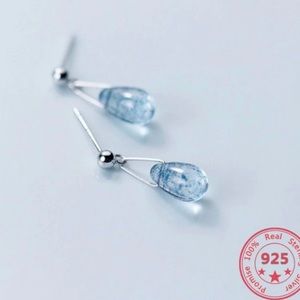 925 Silver Natural Stone Rain Drop Dangle Earrings